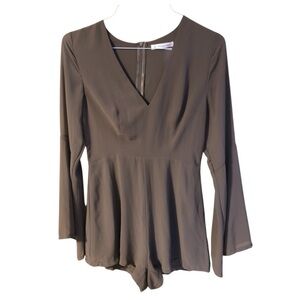 Here Comes the Sun Romper Long Sleeve V-neck in Olive Green Size 10